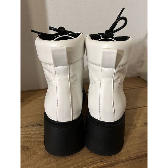 Forever 21 Platform Combat Boots Lace Up White Faux Leather Chunky Women 7 - Picture 3 of 7